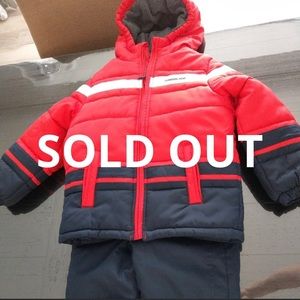 Winter coat, snow pants and mittens